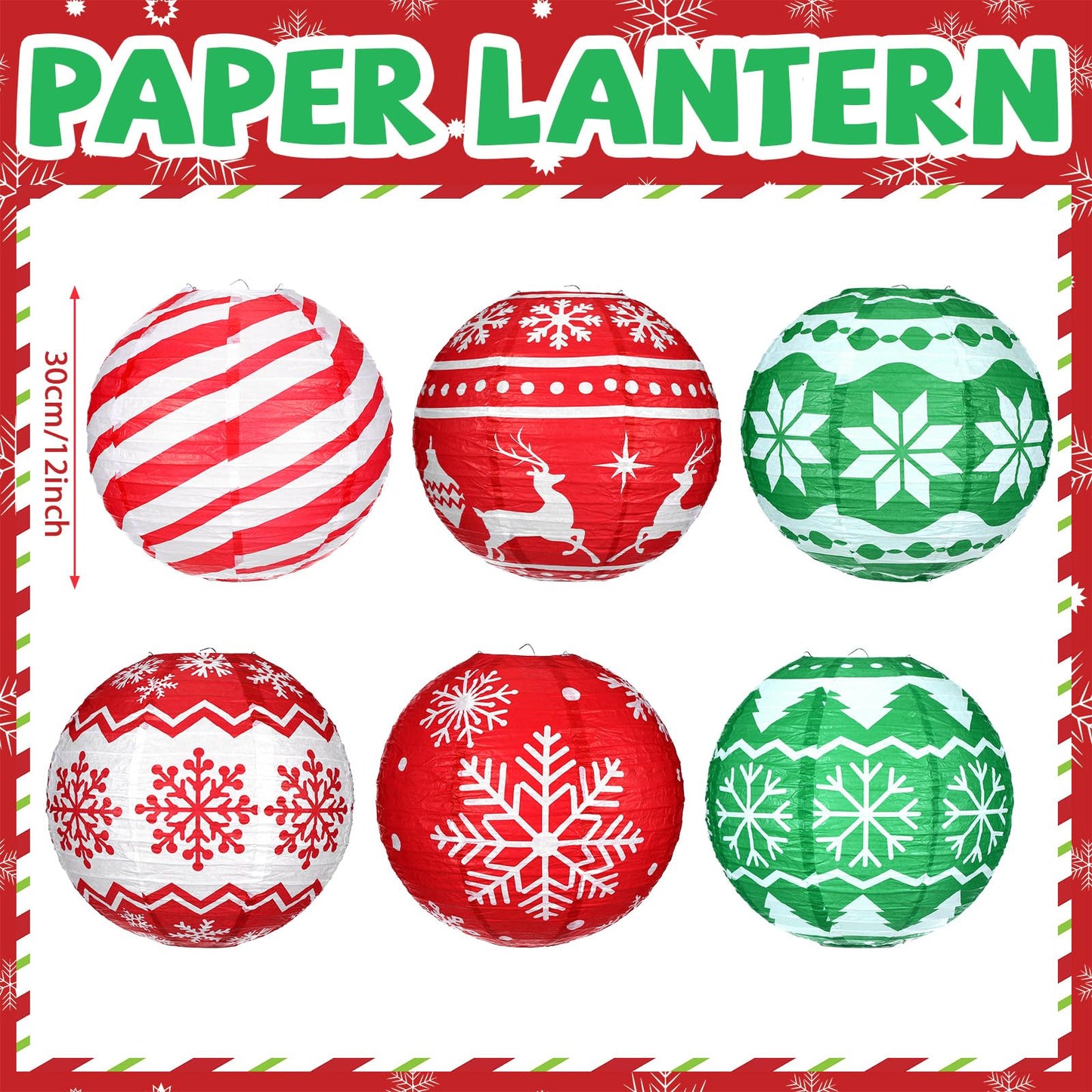 Bencailor 12 Pcs Summer Christmas Hanging Paper Lanterns Set Xmas Decorative Party Round Hanging Lamps for Summer Xmas Home Decoration Supplies Props Holiday Decor(12 Inch,Noble)