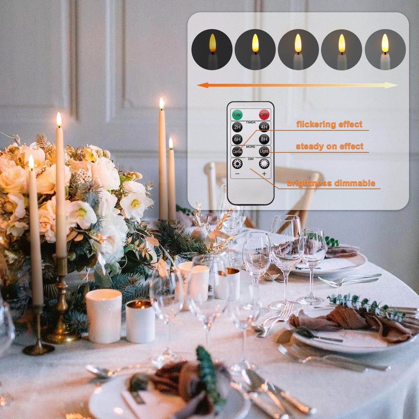 IMAGE Flameless Taper Candles with Remote, 12 Pcs LED Candlesticks 3D Wick Ivory Taper with Timer Flickering Function for Home, Wedding, Birthday Halloween Christmas (Battery Powered)