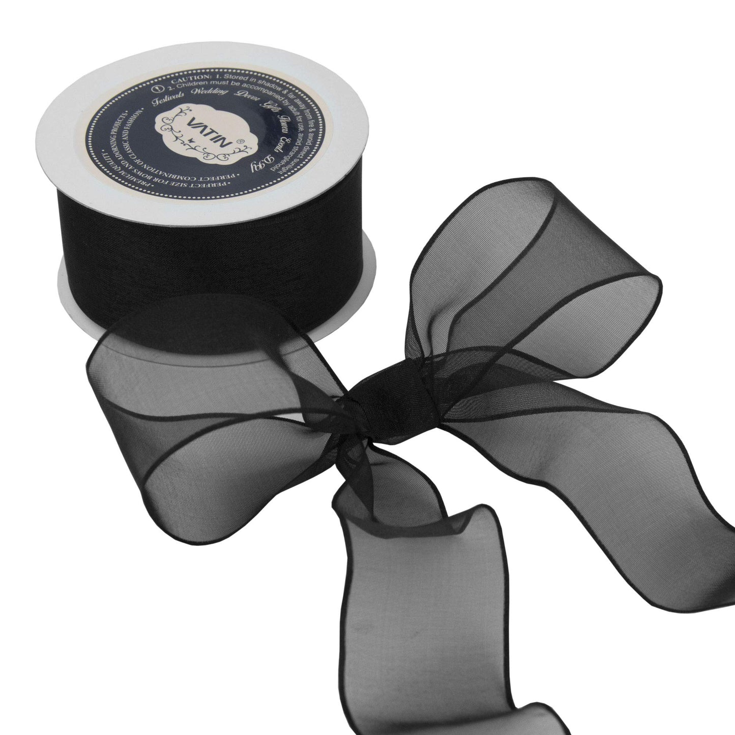 VATIN Black Organza Wired Ribbon, 1-1/2" Black Sheer Ribbon with Metallic Edge for Christmas Tree Decoration Gift Wrapping Wedding Crafts -25 Yards
