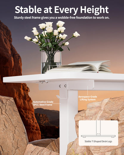 BIZUM Electric Standing Desk 60 x 24 Inch Computer Desk-Gaming Desk White Home Office Desks Height Adjustable Memory Stand Up Computer Workstation
