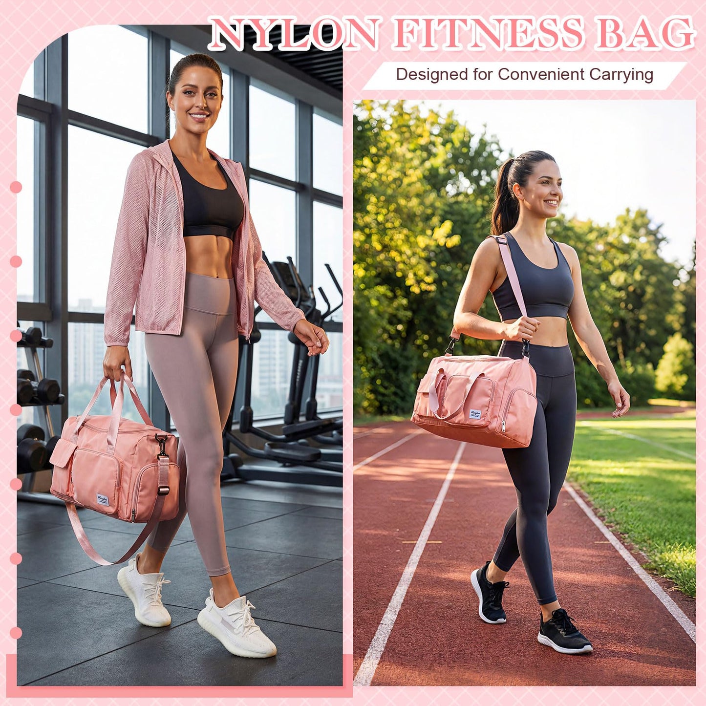 Abbylike Gym Bag with Shoe Compartment for Women Men Travel Duffle Bag Dry Wet Separation Weekender Overnight Handbag for WorkOut Travel Gym(Pink)