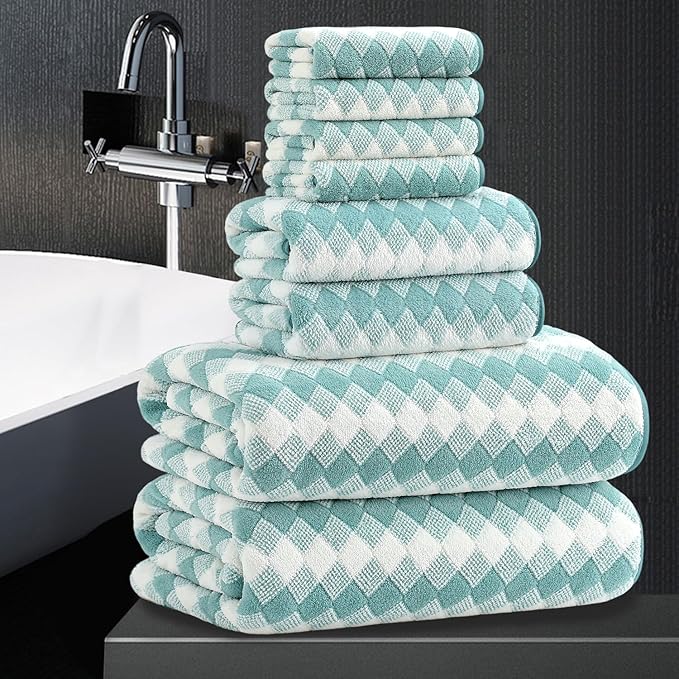 8 Piece Bathroom Towel Set Aqua |2 Oversized Large Bath Towels Sheet, 2 Hand