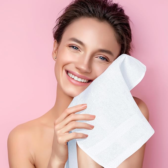 GLAMBURG Ultra Soft 12-Piece Washcloths Set 13x13-100% Ringspun Cotton