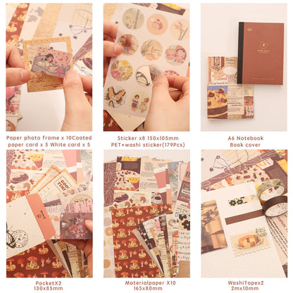 348 Pcs Scrapbooking Supplies Kit, Vintage Aesthetic Scrapbook Kit for Bullet Junk Journal, Stationery, A6 Grid Notebook, DIY Journaling Supplies, Birthday Craft Gift for Teen Girl Kid Women