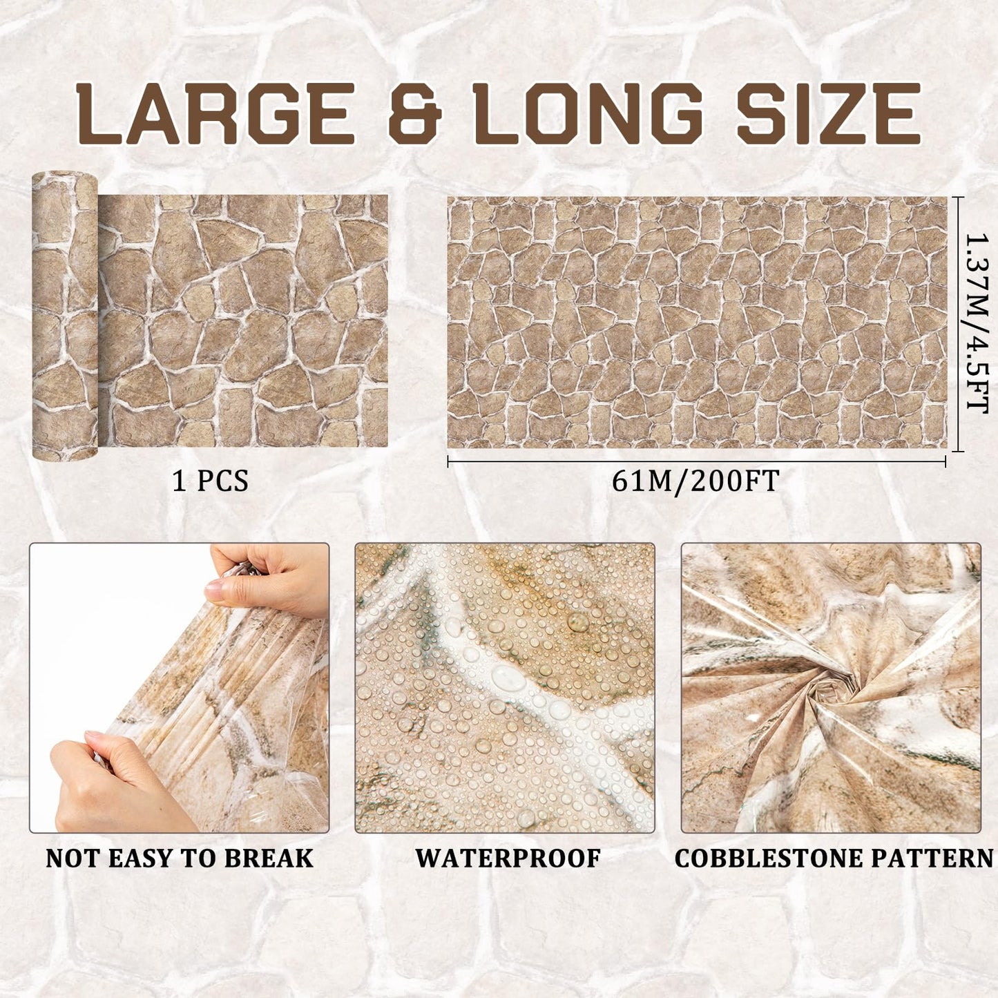 Tegeme 100 ft x 54 Inch Brick Stone Wall Backdrop Roll Rock Wall Plastic Tablecloth Wallpaper Stone Table Covers for Vbs Vacation Bible School Decor Medieval Party Supplies
