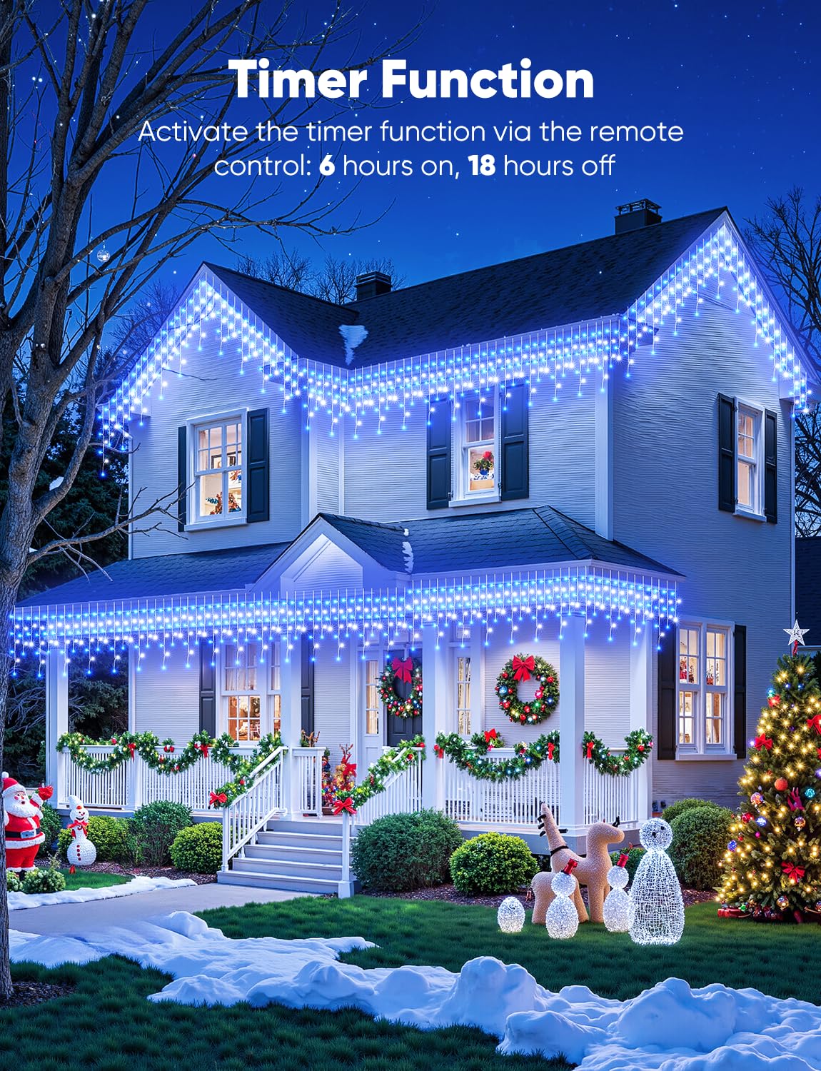 Icicle Christmas Lights Outdoor - 40 FT 432 LED Icicle Lights with 81 Drops, 8 Modes, Ice String Lights with Remote, Timer, Waterproof Fairy Lights for Roof Patio Tree House Decor, Blue & White