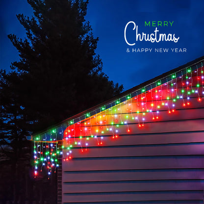 WBao Christmas Lights Outdoor, 432 LED 33FT Icicle Lights with 81 Drops, Remote Control, 3 Timer Settings, 8 Modes, Waterproof, Connectable Fairy Lights for Holiday Party Eaves Decor, Red Green White
