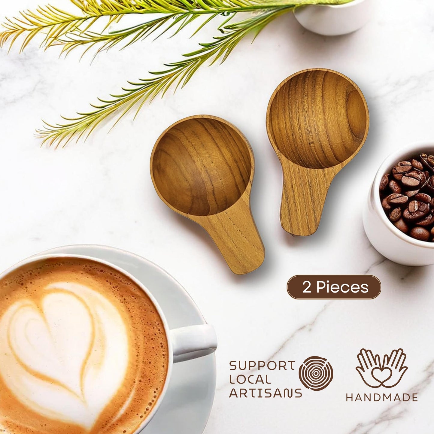 GWYNTH 2 Pieces Small Wooden Spoon, Short Handle Teak Wood Scoops for Coffee Beans Tea Salt Sugar for Spice Jars and Short Containers