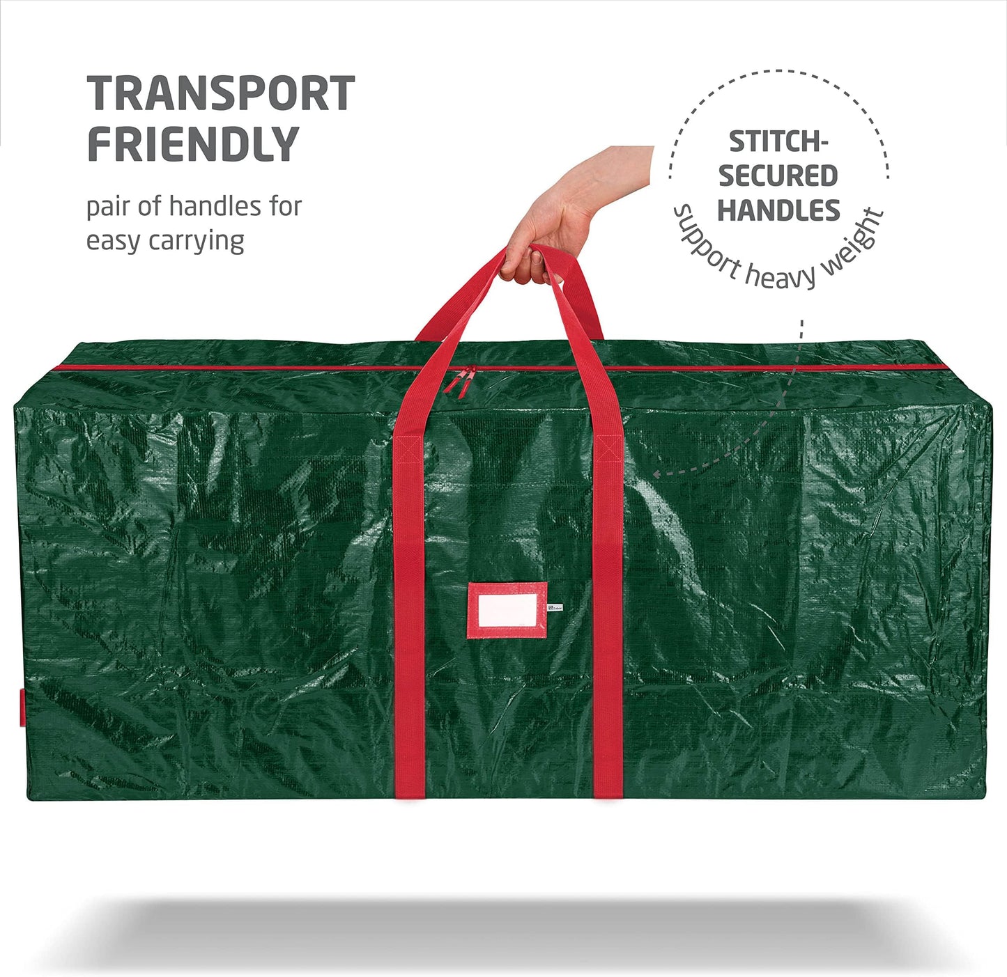 Zober Christmas Tree Storage Bag - Fits 7.5 Ft Artificial Trees - Plastic, Waterproof Christmas Tree Bag For Storage Box For Xmas - Strong, Durable Handles - Label Card Slot - Green