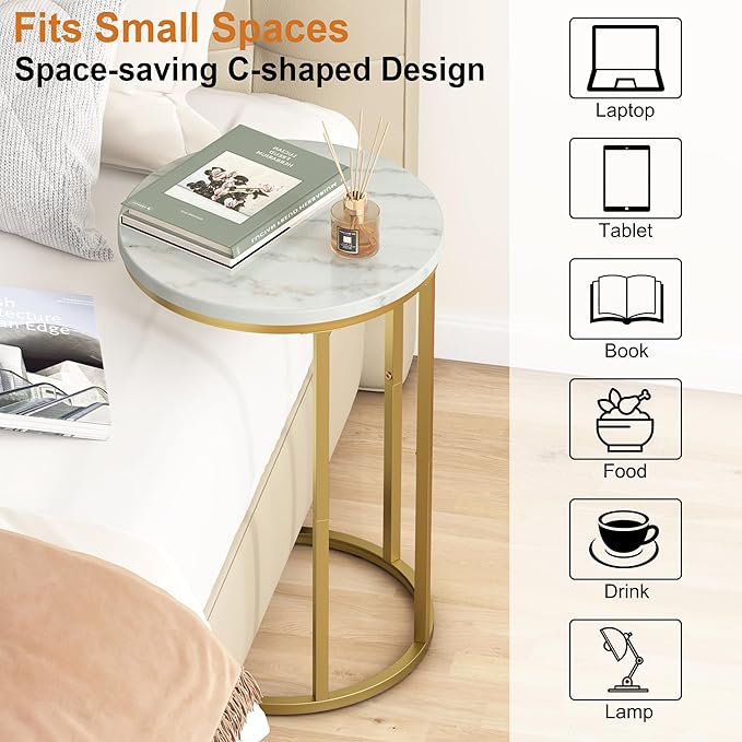 Function Home C Table End Table, Marble C Shaped Sofa Side Table, Couch Tables