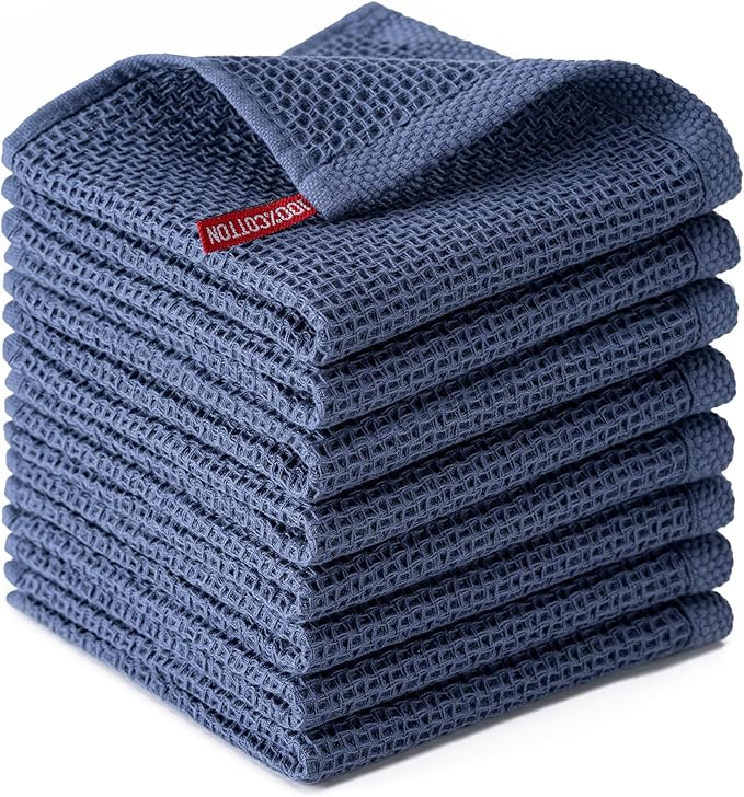 BOOMIBOO 8-Pack Kitchen Dish Cloths, 100% Cotton Waffle Weave, Ultra Soft