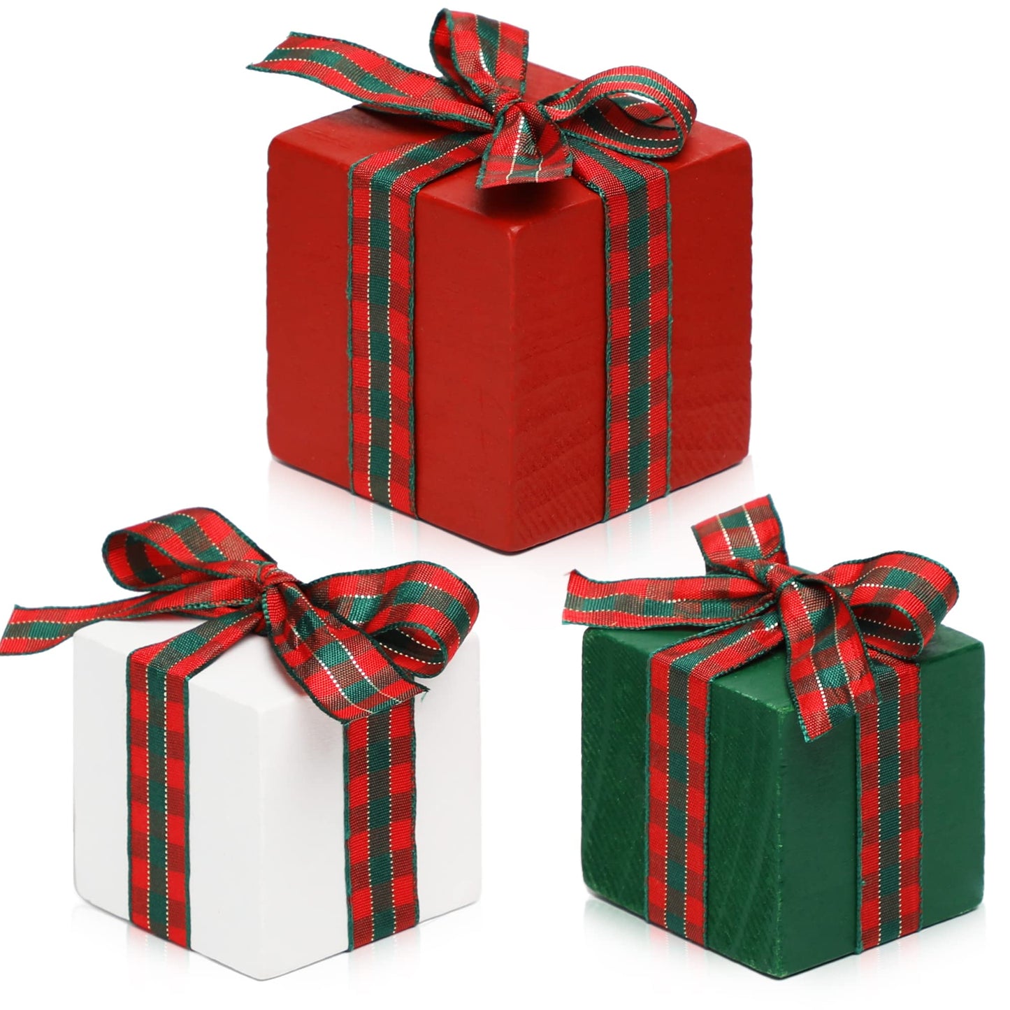 Christmas Tiered Tray Decor Set of 3 Mini Wood Small Table Decor Shelf décor (Buffalo Plaid 1)