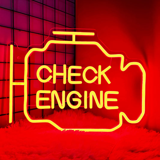 Check Engine Light Neon Signs for Wall Decor, LED Garage Neon Signs Wall Art Gifts for Dad, USB Powered for Man Cave Auto Repair Shop Workshop Party Birthday Gift(15.7x11.8in)