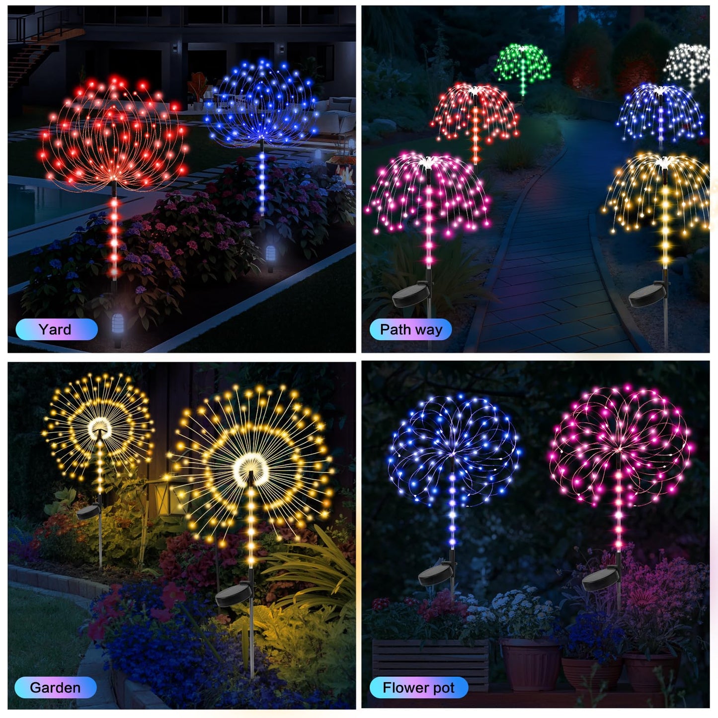 2 Pack 250LED Solar Garden Lights Outdoor, Dual Lighting Modes Firework Lights Solar Powered, Waterproof Twinkle Fairy Light Outside for Yard Patio Pathway Christmas Party Decorative（Warm White）