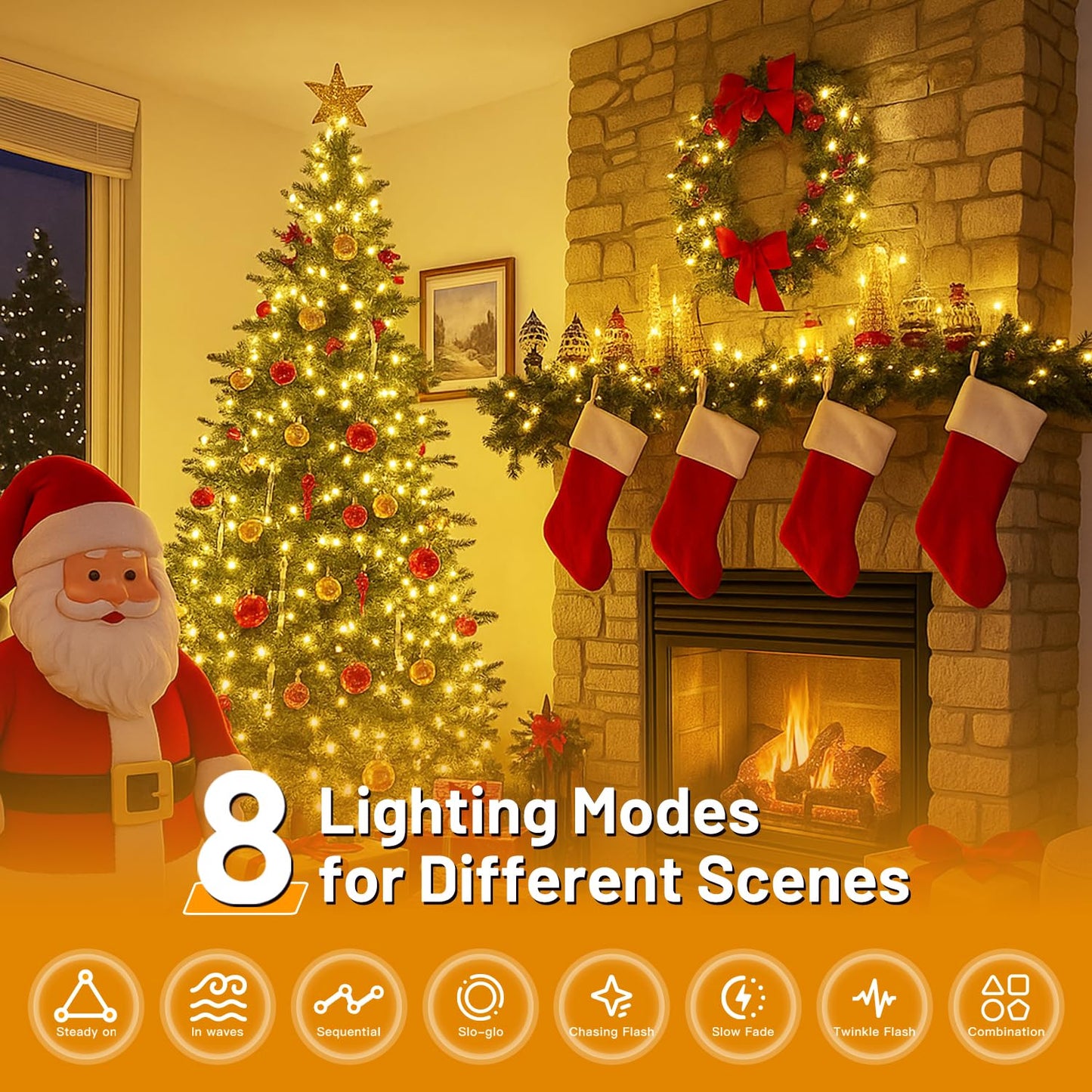 Domolli Christmas Lights 500LED 164 FT, Waterproof Christmas Tree Lights with 8 Modes, Remote Control 3 Timers & Memory Function Xmas Decorations for House and Holiday (Warm White)
