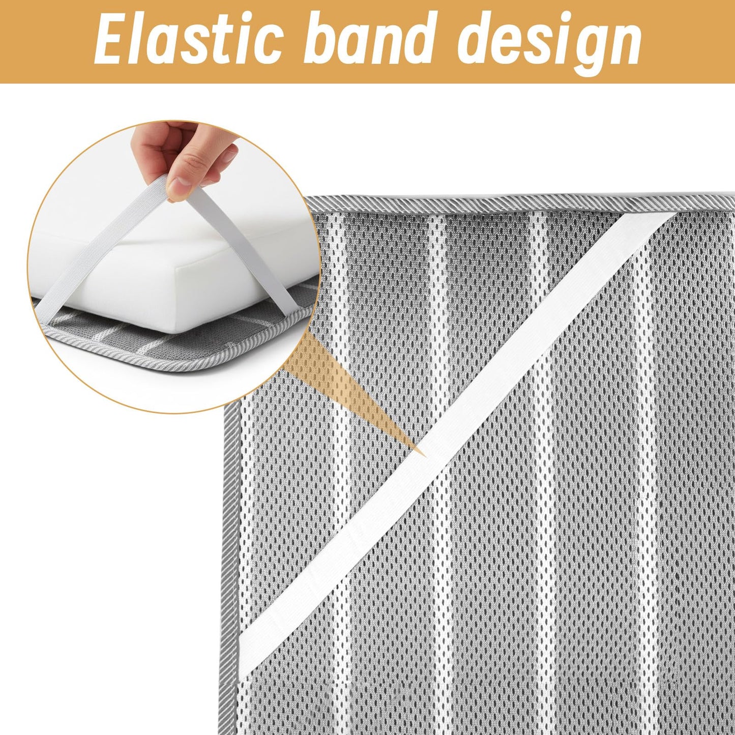 RV Mattress Underlay Moisture Barrier & RV Under Mattress Ventilation, Mattress Support Board with 4 Straps - 3D Grey Stripe Airflow Pad for Camper, Boat (Short Queen-60 * 75 * 0.3'')