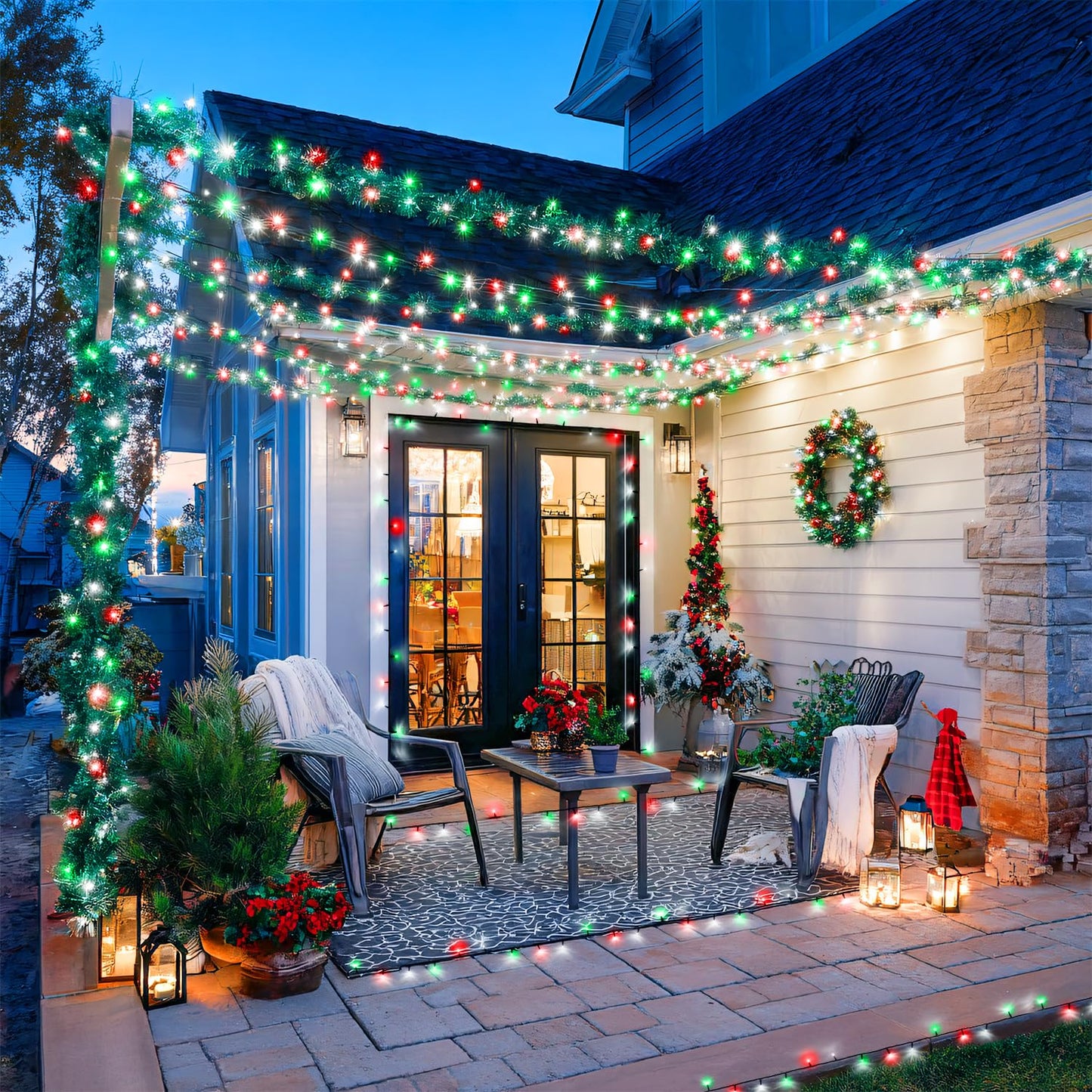 JMEXSUSS 400 LED Red White and Green Christmas Lights, 132ft Christmas Tree Lights with Remote, Outdoor Indoor String Light Plug in for Tree Patio House Yard Bush Decor