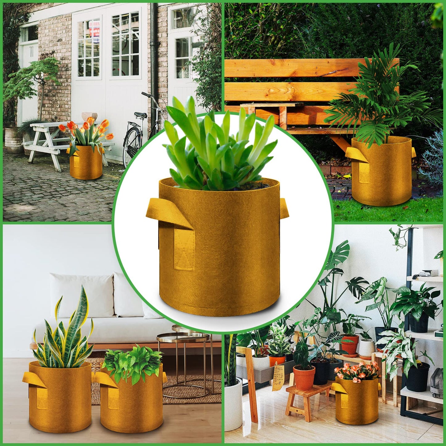 FineGearPow 5-Pack 15 Gallon Grow Bags Heavy Duty Thickened Nonwoven Fabric Pots with Handles, Plant Grow Bags for Vegetables/Flower/Plant/Fruits, Brown