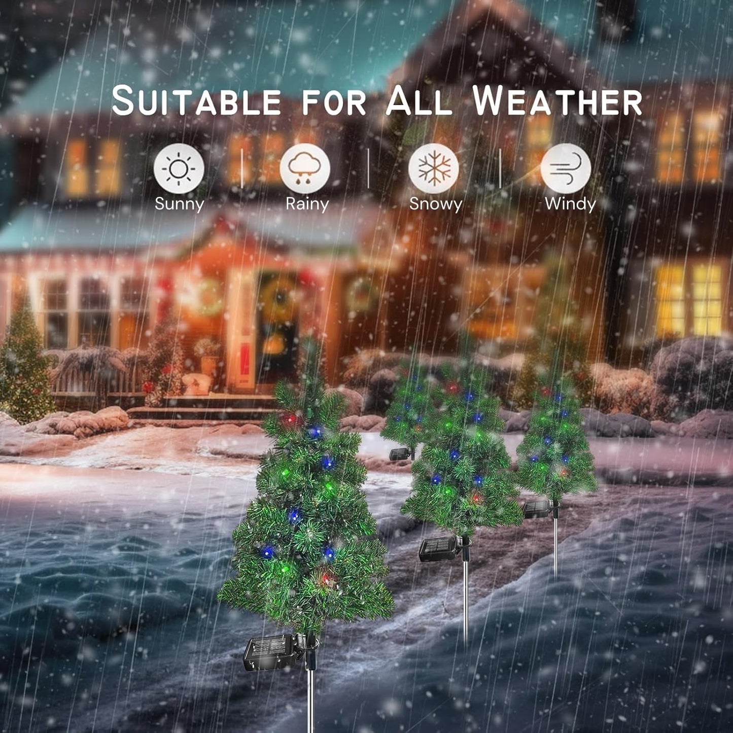 Solar Christmas Tree Garden Stake Lights Outdoor Waterproof Pathway Lights Xmas Tree Light for Lawn Patio Yard Front Porch Christmas Decor 2pcs