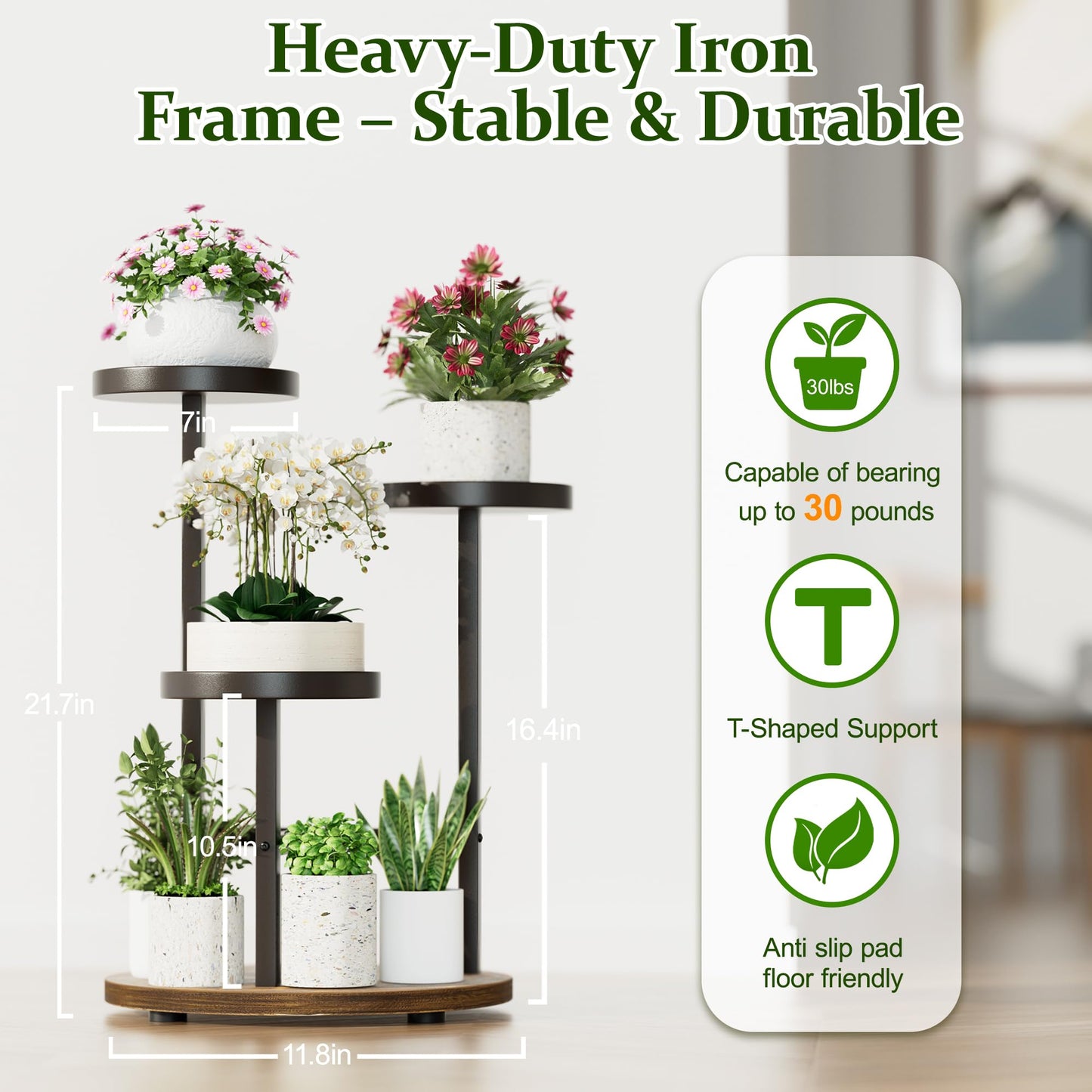 NQW 3 Tiered Tall Plant Stand for Indoor, Metal Plant Shelf Tiered Flower Pot Stands, Corner Plant Table for Patio Garden Balcony Living Room Bedroom