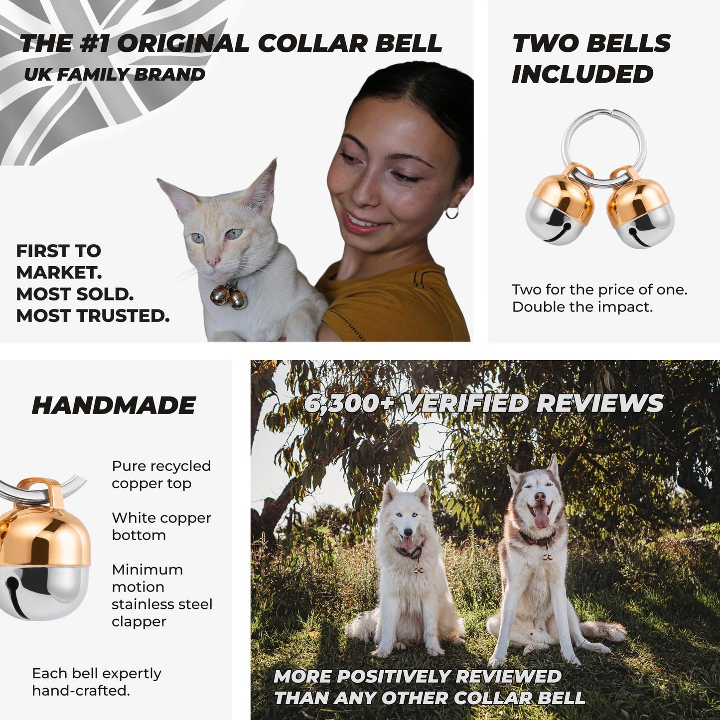 Beau's Bells 2 Extra Loud Cat & Dog Bells | Pet Tracker | Save Birds & Wildlife | Luxury Handmade Copper (Medium)