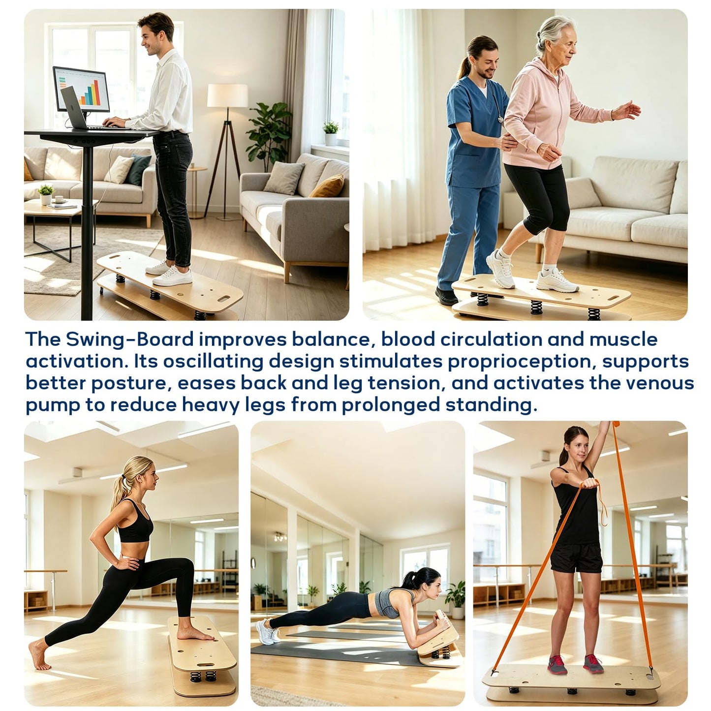 Wooden Balance Board & Wobble Board with Spring System, Adjustable Balance Board for Standing Desk, Stability Trainer for Physical Therapy, Core Strength, Posture Improvement & Home Office Use