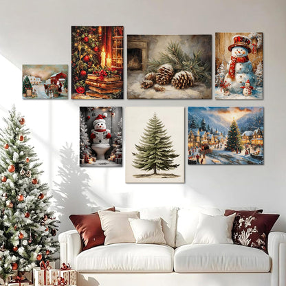 AbcCustomize Funny Snowman Christmas Canvas Wall Art, Snowman Reading on Toilet Canvas Prints, Quirky Bathroom Picture for Humorous Christmas Decorations, Holiday Gifts and Winter Decor