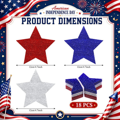 Novabright 18 Pcs 250th Anniversary Patriotic Star Hanging Decorations 4th of July 3D Glittering Red White and Blue Star Ornaments 4.7"x4.7" for Independence Day Party Indoor Outdoor Ceiling Decor