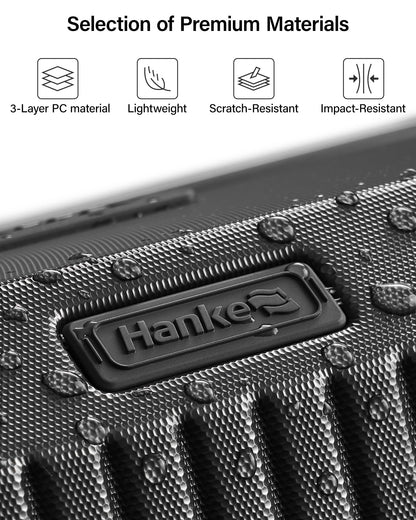 Hanke 24 Inch Checked Luggage, Large Capacity PC Hard shell Suitcase with 4:6 Deep Compartment, Fully Enclosed Interior, Spinner Wheels & TSA Lock for 7-10 day mid-length travel, Jet Black
