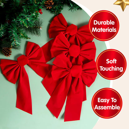 JOYIN 12 Pack Christmas Red Velvet Bows, 13" Long by 9" Wide Decorative Christmas Bows for Wreath Garland Tree Decor, Indoor Outdoor Holiday Decoration