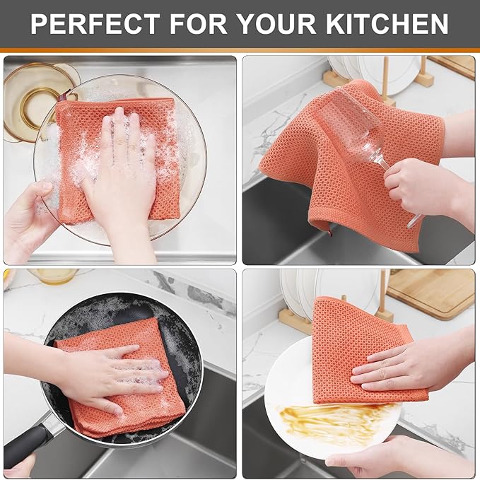 Kitinjoy 100% Cotton Kitchen Dish Cloths, 6 Pack Waffle Weave Ultra Soft
