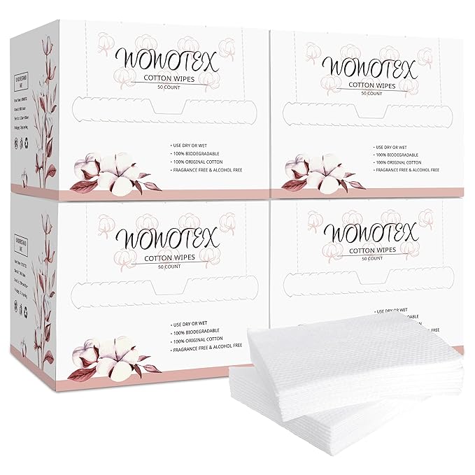 100% Cotton Disposable Face Towel 200 Count 10x12 Inch | Biodegradable Thick