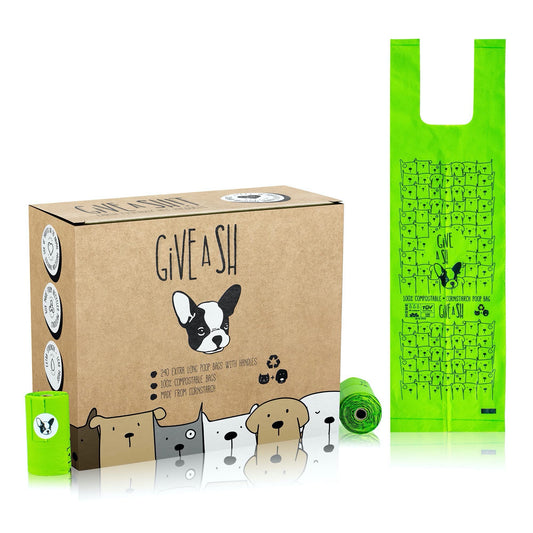 100% Certified Home Compostable Dog Poop Bags with Handles - 10% to Charity - ASTM D6400 & EN 13432 Compliant - 240 x Plant Based X Large Compostable Poop Bags (20 Rolls)