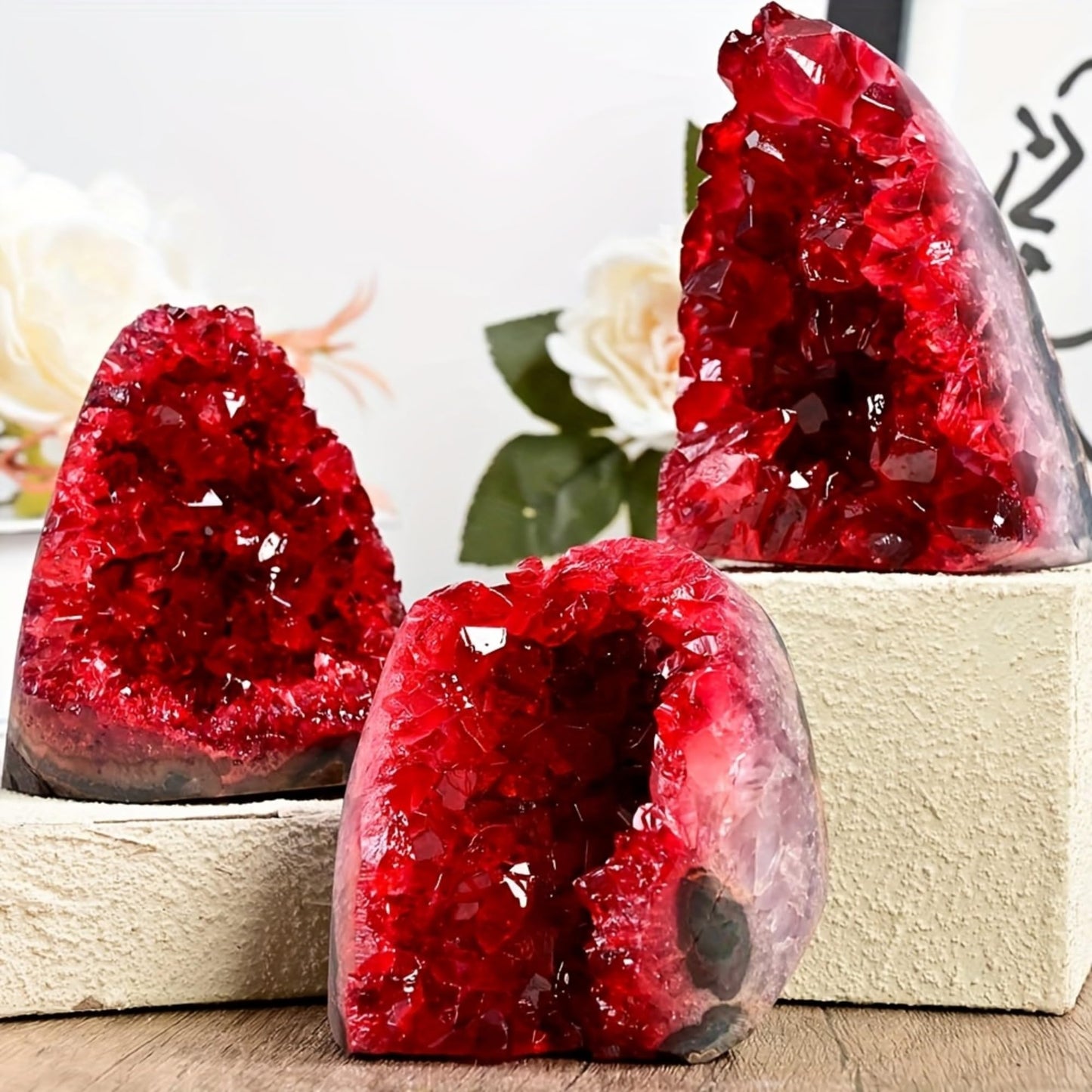 CrystalHola 1Pc Claret Raw Geode, Crystal Cluster for Home Feng Shui Ornaments Energy Stone Healing Tools Meditation Feng Shui Decoration,Stone Display Piece, Mineral Specimen (200-300g)