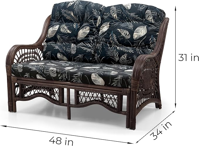 Malibu Lounge Loveseat Sofa Natural Rattan Wicker Handmade Design, Dark Brown