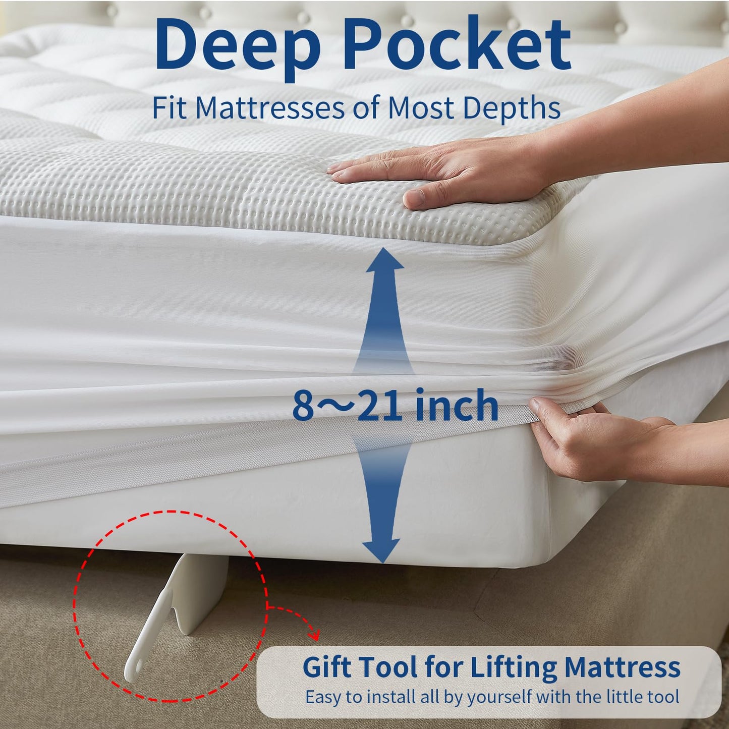 XYZVOON Twin Size Mattress Topper Cooling Breathable, Pillow Top Mattress Pad Supportive for Back Pain Relief, Quilted Fitted with 8-21 inches Deep Pocket, Machine Washable (39x75 inch, Dove Grey)