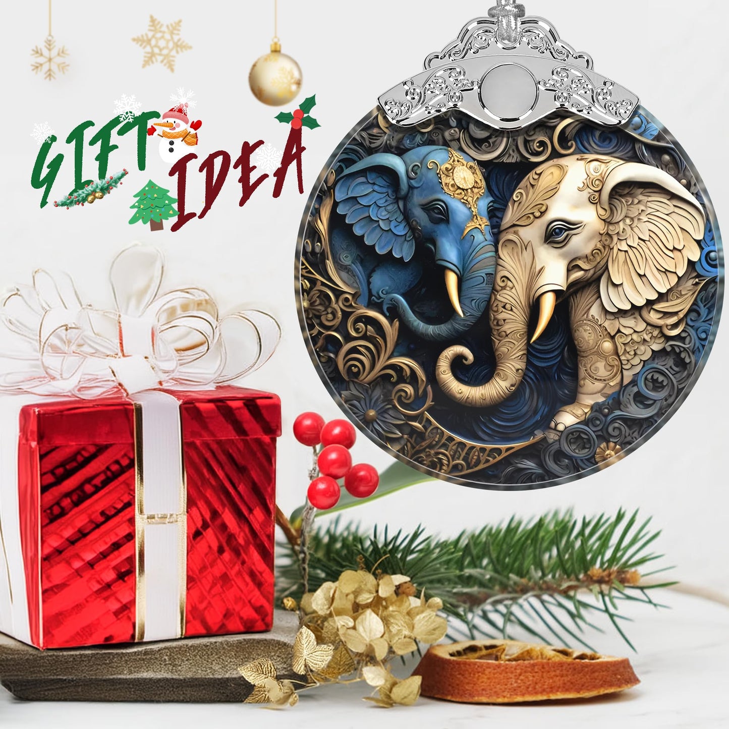 Christmas Ornament - Stained Glass Elephant - Home Decor - Holiday Present Ideas - Gift Exchange - Gentle Elephants