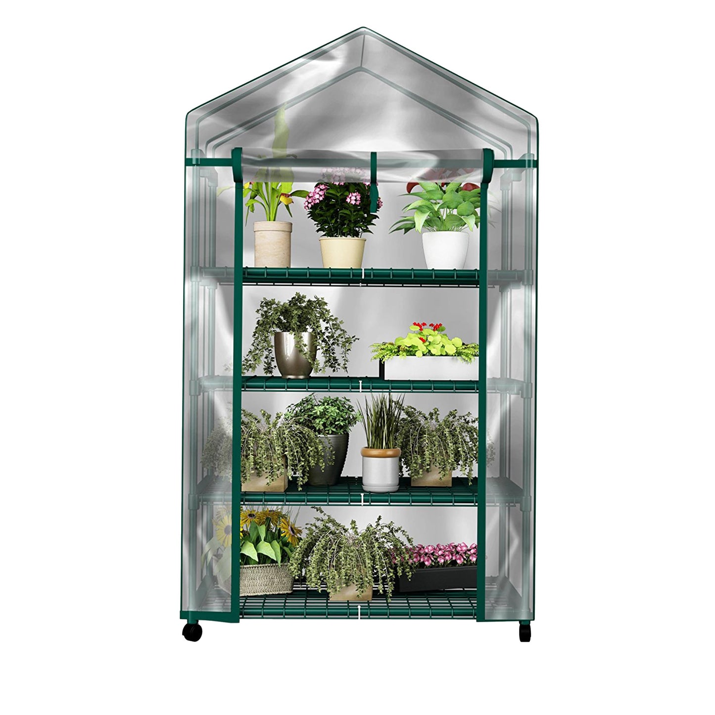 4 Tier Mini Greenhouse - Portable Greenhouse with Locking Wheels and PVC Cover for Indoor or Outdoor Green House by Pure Garden