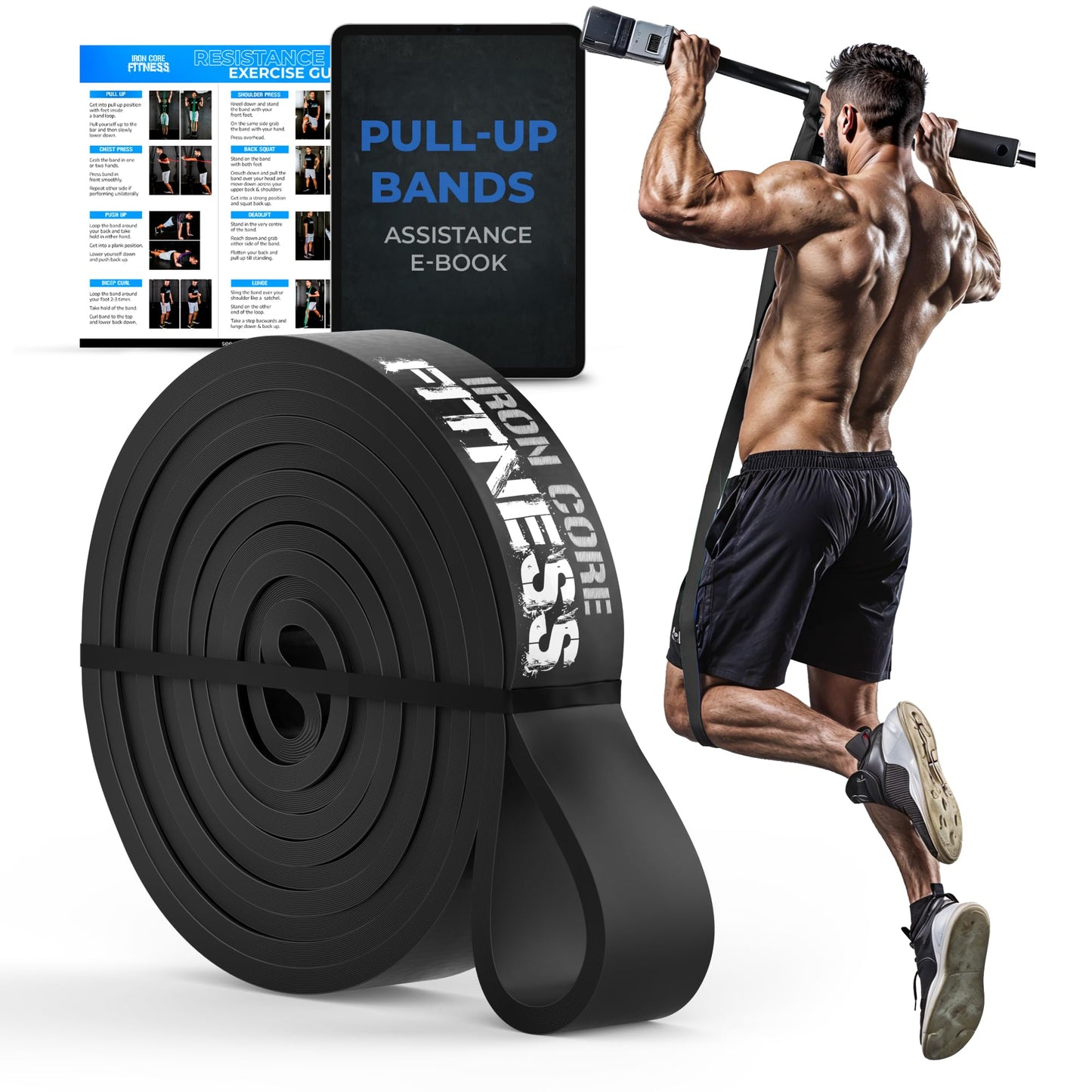 Pull Up Assistance Resistance Bands - Long Loop Power Bands for Men and Women - Strength Power Flexibility Training at Home & Gym - Ebooks & Workout Chart Included by Iron Core Fitness