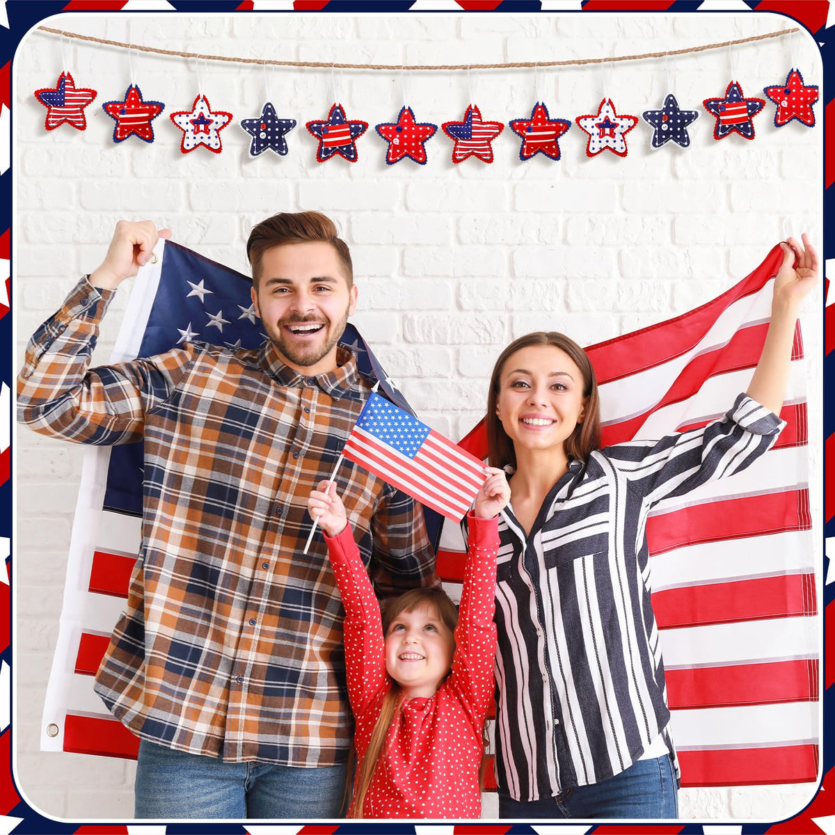 Geelin 18 Pcs Patriotic 4th of July Ornaments Patriotic Red Blue White Decoration for Tree Felt Star 250th Anniversary USA American Flag Tree Decorations 2.36 Inch Hanging Stars for Party Decor