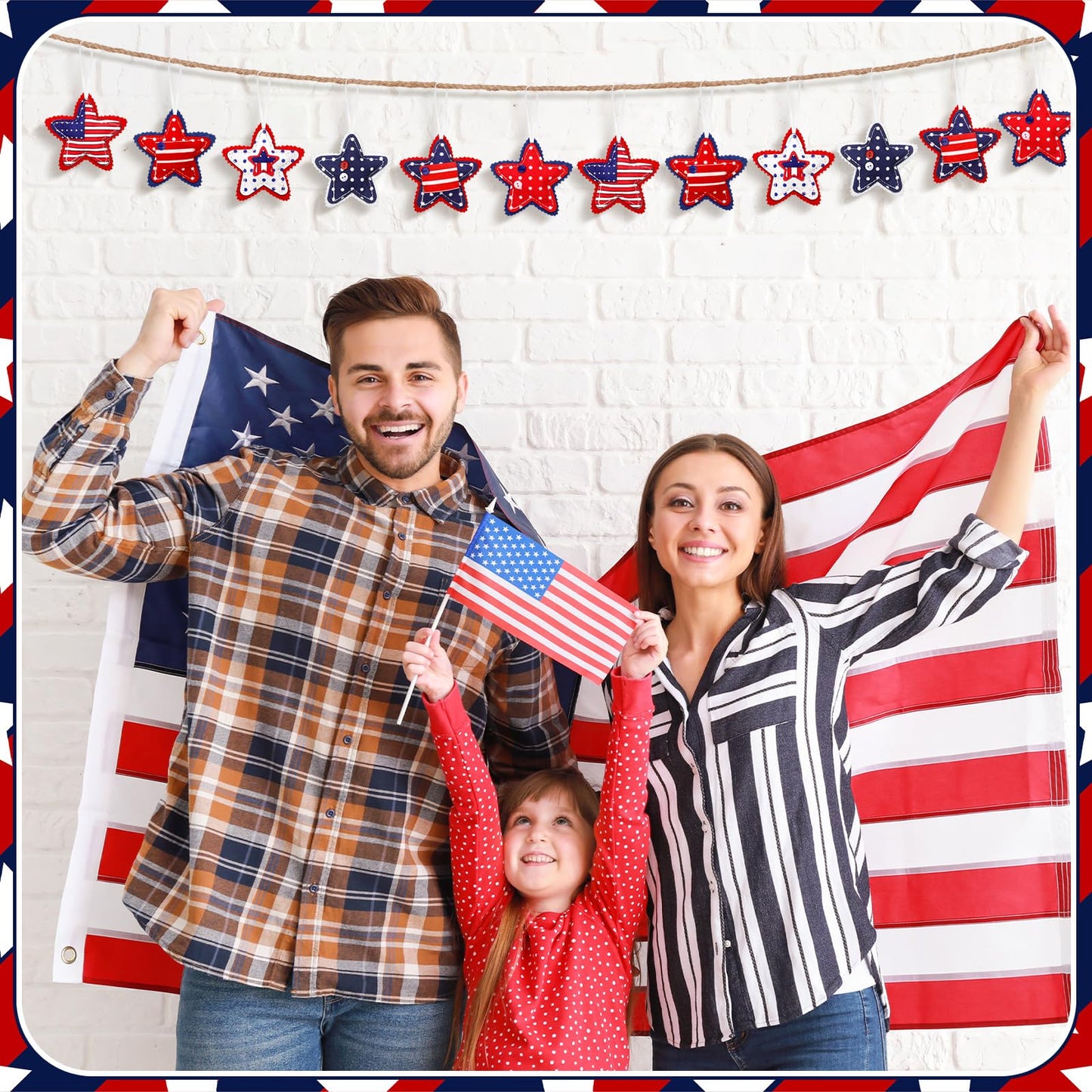 Geelin 18 Pcs Patriotic 4th of July Ornaments Patriotic Red Blue White Decoration for Tree Felt Star 250th Anniversary USA American Flag Tree Decorations 2.36 Inch Hanging Stars for Party Decor