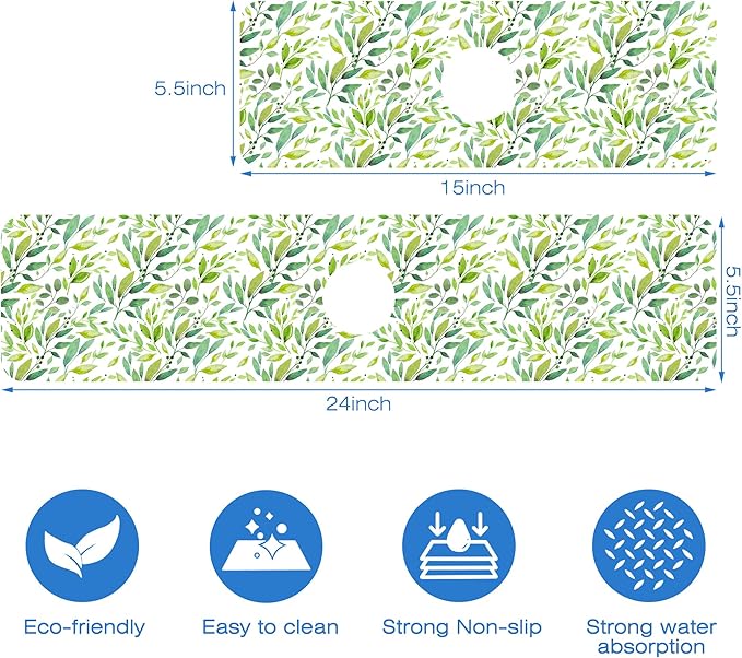 Tropical Eucalyptus Leaves Kitchen Sink Splash Guard Mat Absorbent Fast Drying