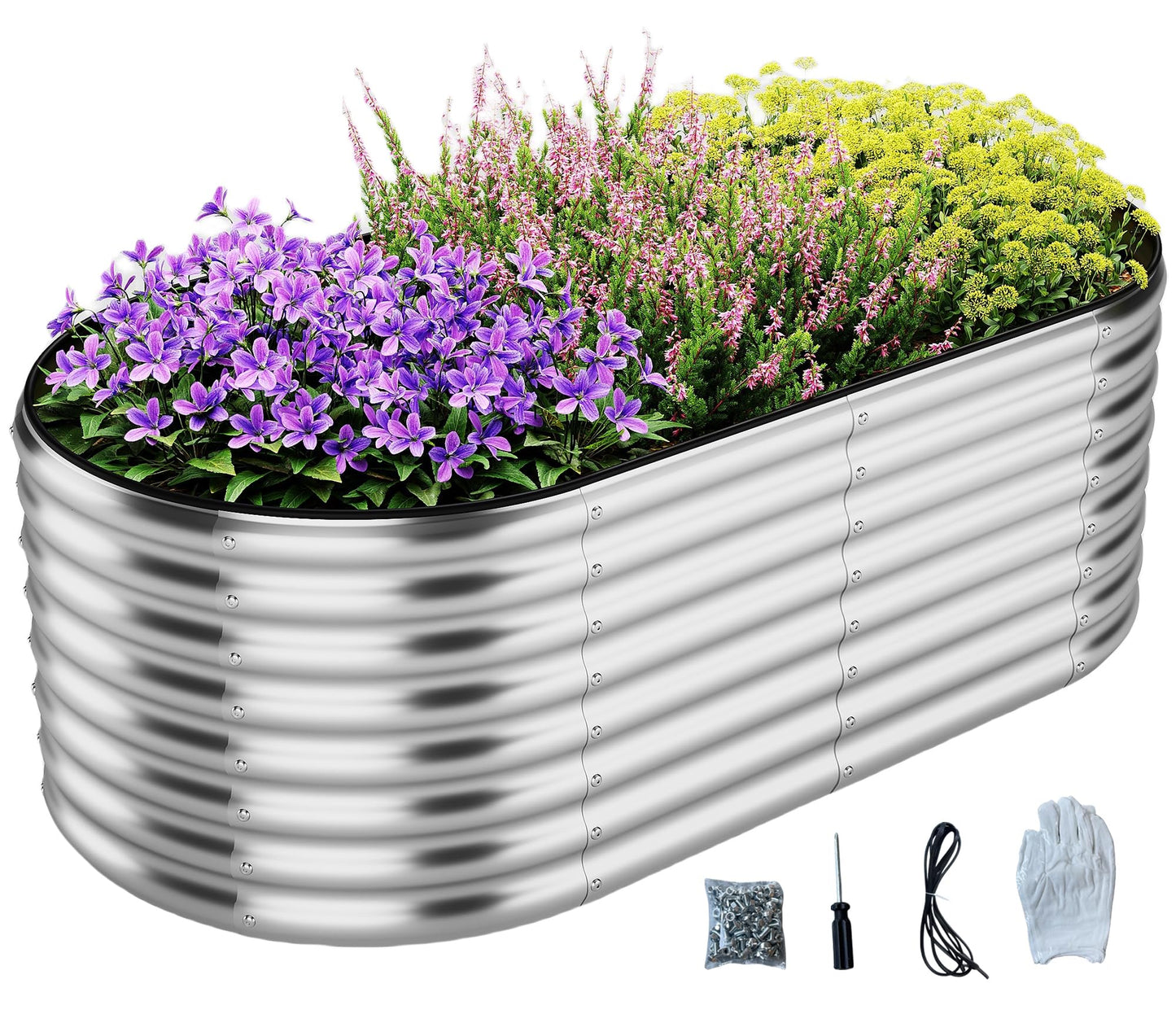 ZFHgarden Galvanized Metal Planter Round Raised Garden Bed Kit for Gardening Outdoor Galvanized Planter Outdoor 1PC Metal 6X3X1FT