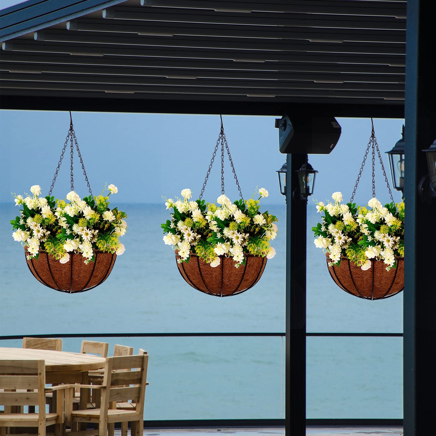 ArtFamy Hanging Planters Basket Outdoor Indoor(14 inch 4 Pack)-Coconut Coir Hanging Baskets for Plants Outdoor,Metal Wire Baskets with Coco Liner Window Box Planters, Hanging Flower Pots for Railings
