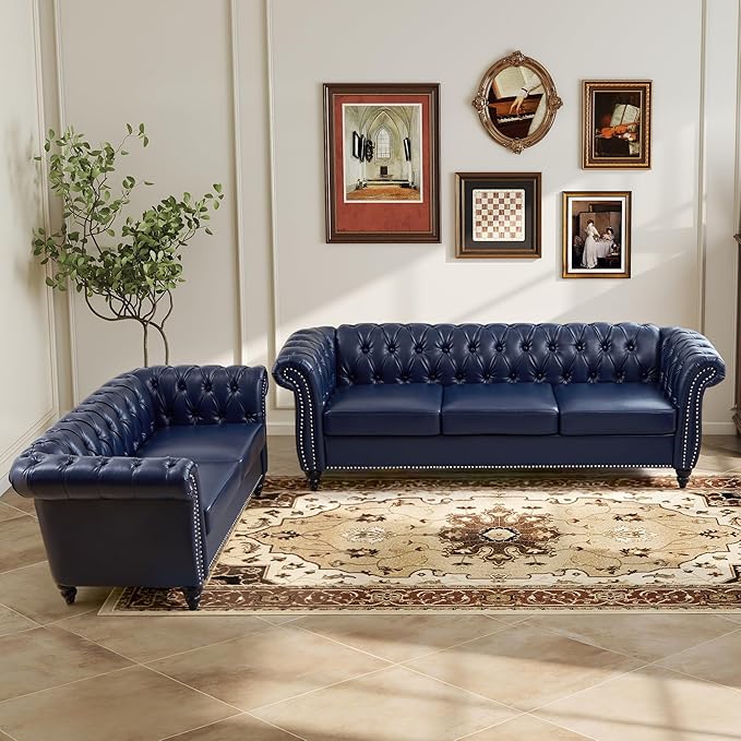 LEVNARY Chesterfield Sofa, 3 Seater Tufted Couch