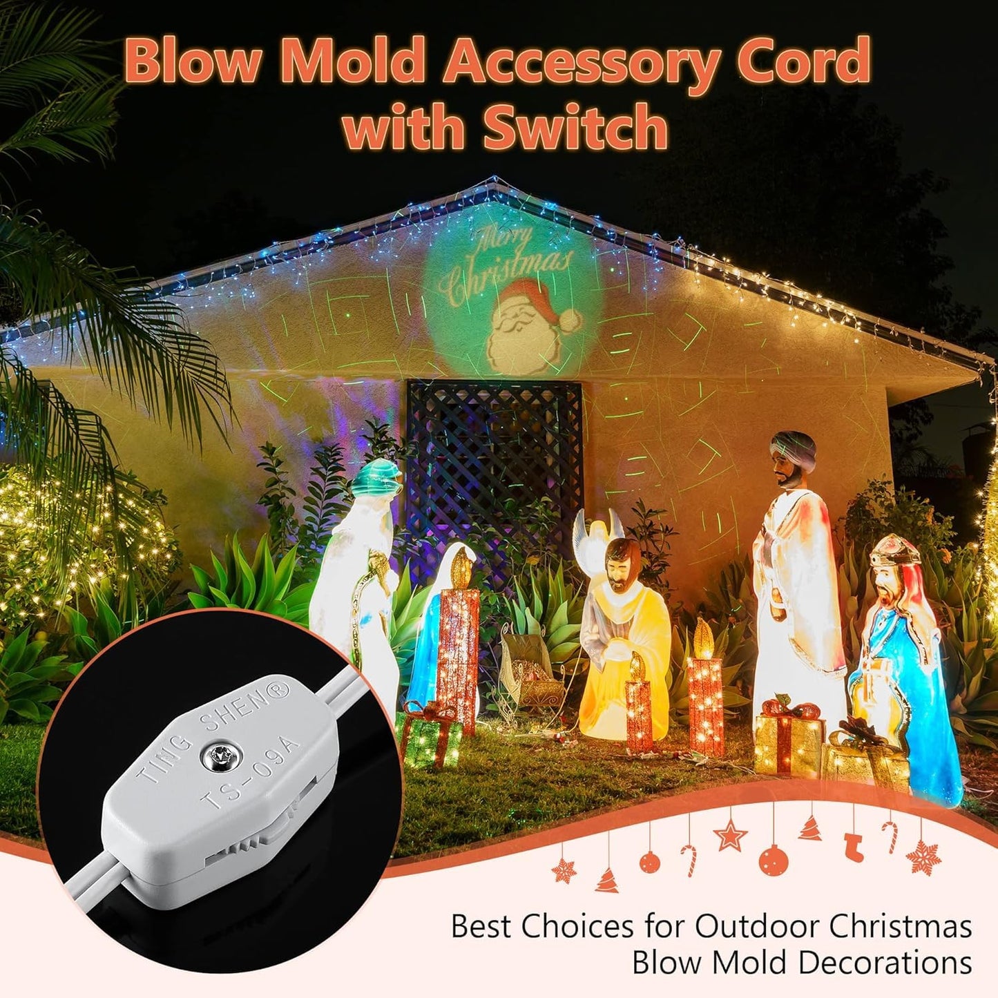 Meonum 1 Set Blow Mold Light Kit Replacement, E27 E26 Single Light Cord Kit with Switch Fuse Plug, for Indoor Outdoor Halloween Christmas Village House Craft Decorations and Salt Lamp
