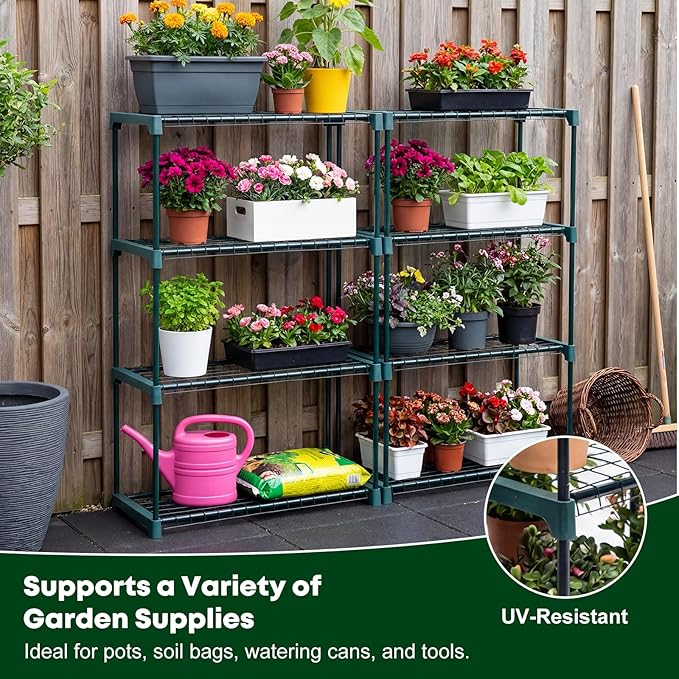 Panana 4 Tier Garden Greenhouse Steel Staging Shelving Plant Stand Garden Shelving Unit Garage Storage Racking, 2 Pack Plant Racks