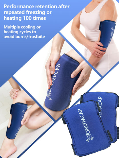 Shin Splint Relief Ice Pack Wraps 2 Pack, Reusable Gel Compression Sleeves with Adjustable Straps for Knee, Ankle, Calf, Elbow Pain Relief & Swelling Reduction