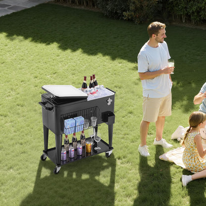 VEVOR 80 Quart Rolling Ice Chest, Holds up to 50 Bottles / 110 Cans, Portable Patio Party Bar Drink Cooler Cart with Bottom Shelf, Beverage Pool with Side Basket and Bottle Opener, Black