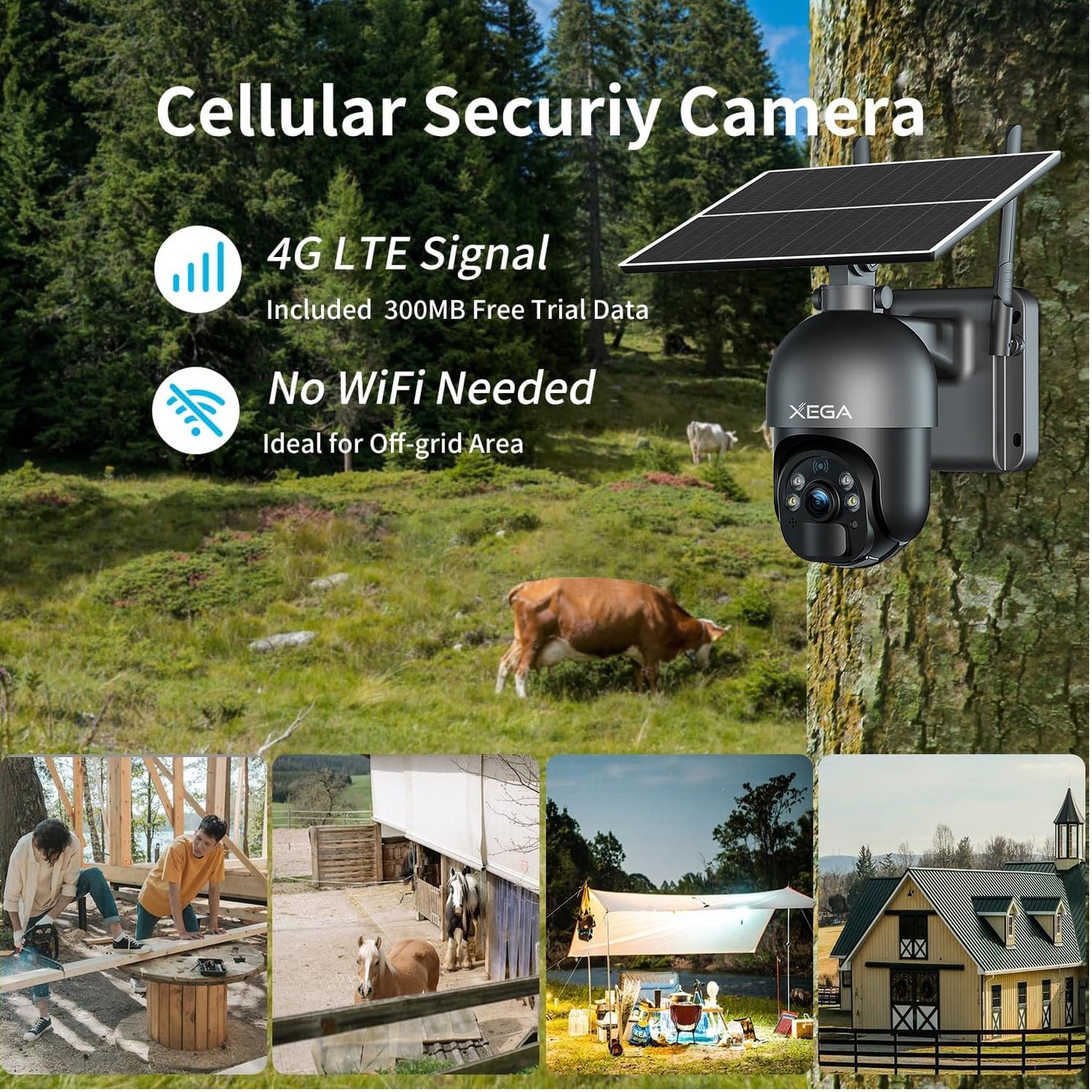 Xega 4G Cellular Security Camera Solar Outdoor & 4G Cellular Trail Camera Solar